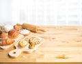 Set of breakfast food or bakery,cake on white table kitchen background