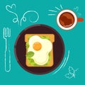 Set of breakfast food on bright background in flat design style