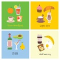 Set of breakfast food cards with hand written text, vector illustration Royalty Free Stock Photo