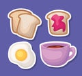 Set of breakfast food on a purple background