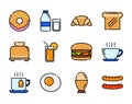 Set of breakfast icon color and thin line