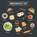 Set of breakfast menu on chalkboard Royalty Free Stock Photo