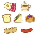 Set of breakfast vector illustration in cute hand drawn style