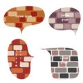 set of brick wall speech bubble collection, brown, grey, and purple color, balloon think,speak,talk,template,art