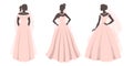 Set of brides in pink wedding dresses, silhouettes. Luxurious wedding dresses for brides. Illustration