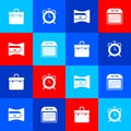 Set Briefcase, Alarm clock, Pencil sharpener and Calendar icon. Vector