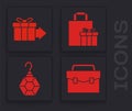 Set Briefcase, Gift box, Gift box and Earring icon. Vector