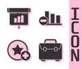 Set Briefcase, Graph, chart, diagram, infographic, Star and Pie chart infographic icon. Vector