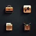 Set Briefcase, Megaphone, File document and Advertising icon with long shadow. Vector