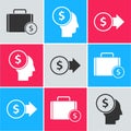 Set Briefcase and money, Business man planning mind and Coin money with dollar symbol icon. Vector Royalty Free Stock Photo