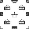 Set Briefcase, Shopping basket and Hanging sign with Closed on seamless pattern. Vector