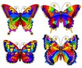 Stained glass illustration with Set of bright abstract rainbow butterflies   isolated on white background Royalty Free Stock Photo