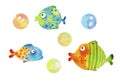 Set bright, aquarium, marine fish with bubbles