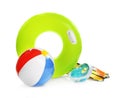Set of bright beach accessories on white Royalty Free Stock Photo