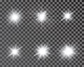 Set of bright beautiful stars. Optical lens glowing flashlight effect. Light effect, bright star, light flare Royalty Free Stock Photo