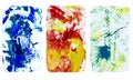 Set of bright blurred abstract textures. Colorful handmade backgrounds with flower imprints, stains, scuffed areas. Royalty Free Stock Photo