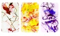 Set of bright blurred abstract textures. Colorful handmade backgrounds with imprints, stains, scuffed areas.