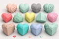 Set of 12 Pastel Color Hearts. Colorful Hearts Color Design. Isolated on white background Royalty Free Stock Photo