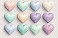 Set of 12 Pastel Color Hearts. Colorful Hearts Color Design. Isolated on white background Royalty Free Stock Photo