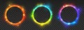 Set of bright color neon circles with transparent effects - vector shiny round frames for Your design