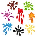 Set of bright colored blots, splash. Red, green, blue, black, brown, yellow, purple and orange