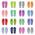 Set of bright colored flip flops, vector illustration