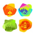 Set of bright colored logos for camping and outdoor recreation.