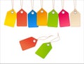 Set of bright colored price tags on a cord Royalty Free Stock Photo