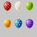 Set of bright colorful balloons with golden ornate on transparent background Royalty Free Stock Photo