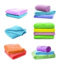 Set of bright colorful clean soft towels Royalty Free Stock Photo