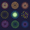 Set of bright and colorful fireworks. Festival fireworks on dark background Royalty Free Stock Photo