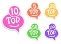 Set of bright colorful stickers Top 100, 5, 10, 50 with smile.  Symbol of achieved victory. Royalty Free Stock Photo