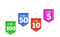 Set of bright colorful stickers Top 100, 5, 10, 50 with smile.  Symbol of achieved victory. Royalty Free Stock Photo