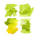 Set of bright colorful watercolor shape isolated on white background. Hand drawn green and yellow brush strokes. Royalty Free Stock Photo