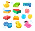 Set of bright colourful sponges for bath wash Royalty Free Stock Photo