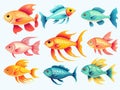 Set of bright fish Made With Generative AI illustration