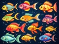 Set of bright fish Made With Generative AI illustration