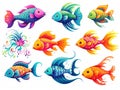 Set of bright fish Made With Generative AI illustration