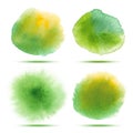 Set of bright green - yellow spring watercolor vector circle stains
