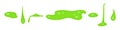 Set of bright lime green slime drips and blots of Halloween design in comic style. Glow silicon drops as a fidget toys
