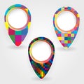 Set of bright map pointers, marker icons.