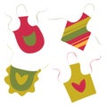 Set of bright multi-colored aprons for the