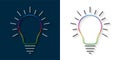 Set of bright multicolor light bulb thin line icons with rays and shadow. Idea and creativity symbols.