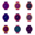 Set of bright colorful wristwatches. Seamless pattern