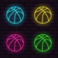Set of bright neon basketball balls icons Royalty Free Stock Photo