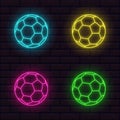 Set of bright neon football balls icons