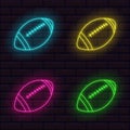 Set of bright neon rugby balls icons