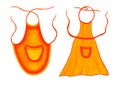 Set of bright orange aprons, with pockets, isolated on a white background. Kitchen. Cooking food. Watercolor illustration. For the Royalty Free Stock Photo