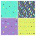 Set of bright paint drops seamless patterns.
