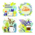 Set Bright Poster is Written Hello Summer Cartoon. Royalty Free Stock Photo